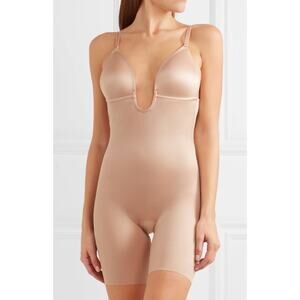 Spanx XL Suit Your Fancy Plunge Low-Back Mid-Thigh Bodysuit Beige 10157r NEW